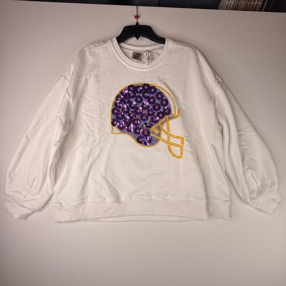 Perlis LSU Sequined Helmet Sweatshirt WomenOversized Medium White SUPER SOFT NWT